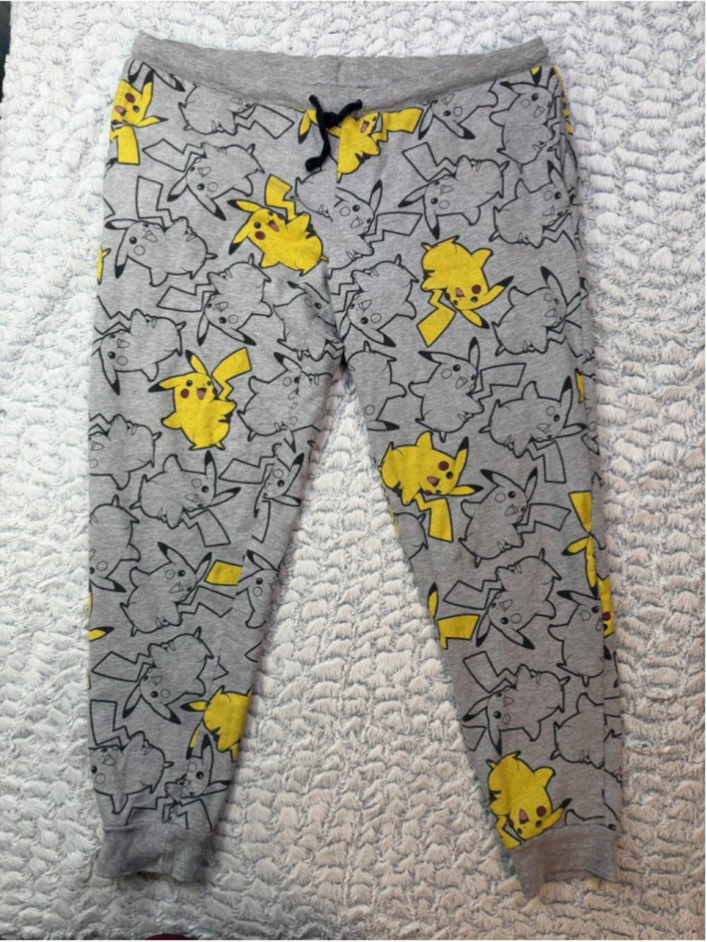 Pokémon Pikachu Boys Gray Fleece Graphic Pajama Pants Drawstring Size M 16